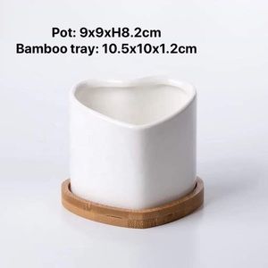Heart shape ceramic pot with bamboo tray